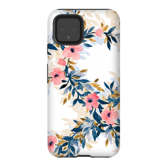 Pixel 4 StrongFit Fresh Pink Watercolor Floral Wreaths by Micklyn Le Feuvre