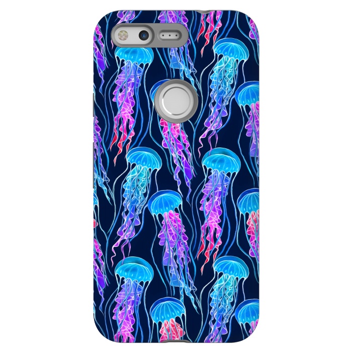 Pixel StrongFit Luminescent Rainbow Jellyfish on Navy Blue by Micklyn Le Feuvre