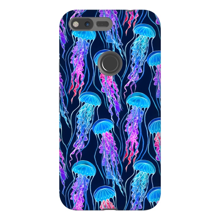 Pixel XL StrongFit Luminescent Rainbow Jellyfish on Navy Blue by Micklyn Le Feuvre