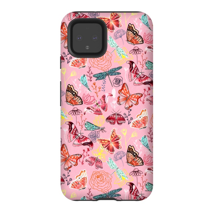 Pixel 4 StrongFit Butterflies, Dragonflies and Moths on Pink  by Tigatiga