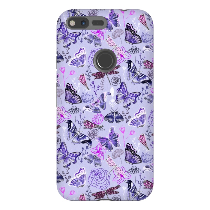 Pixel XL StrongFit Butterflies, Dragonflies and Moths on Purple by Tigatiga