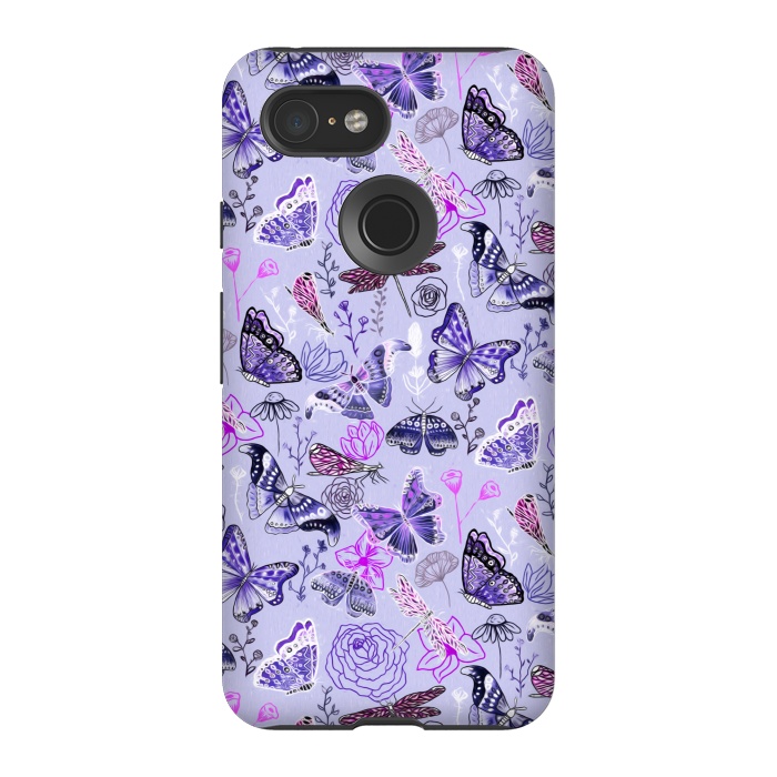 Pixel 3 StrongFit Butterflies, Dragonflies and Moths on Purple by Tigatiga