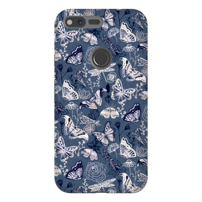 Pixel XL StrongFit Butterflies, Dragonflies and Moths on Navy  by Tigatiga