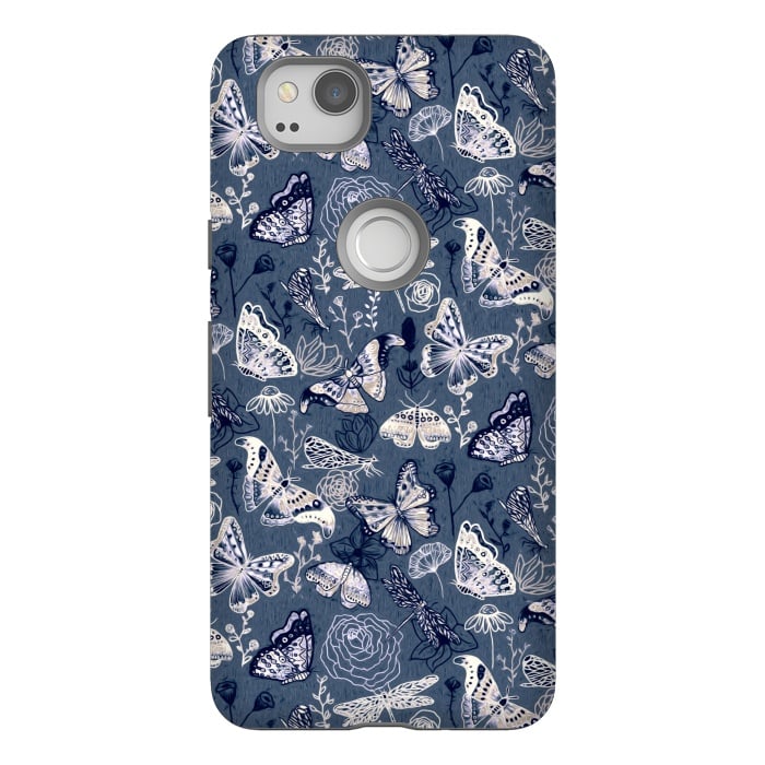 Pixel 2 StrongFit Butterflies, Dragonflies and Moths on Navy  by Tigatiga