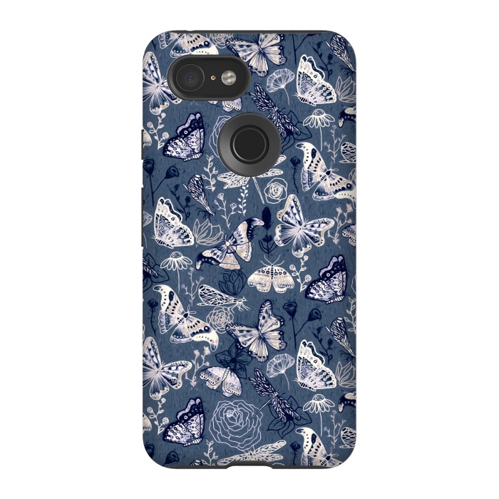 Pixel 3 StrongFit Butterflies, Dragonflies and Moths on Navy  by Tigatiga