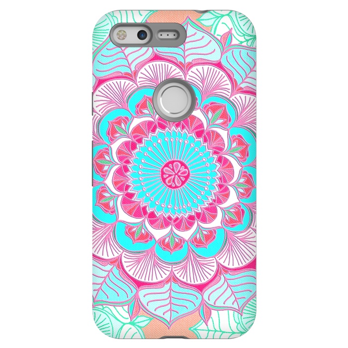 Pixel StrongFit Tropical Doodle Flower in Pink & Aqua by Micklyn Le Feuvre