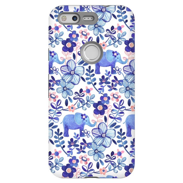 Pixel StrongFit Little Purple Elephant Watercolor Floral on White by Micklyn Le Feuvre
