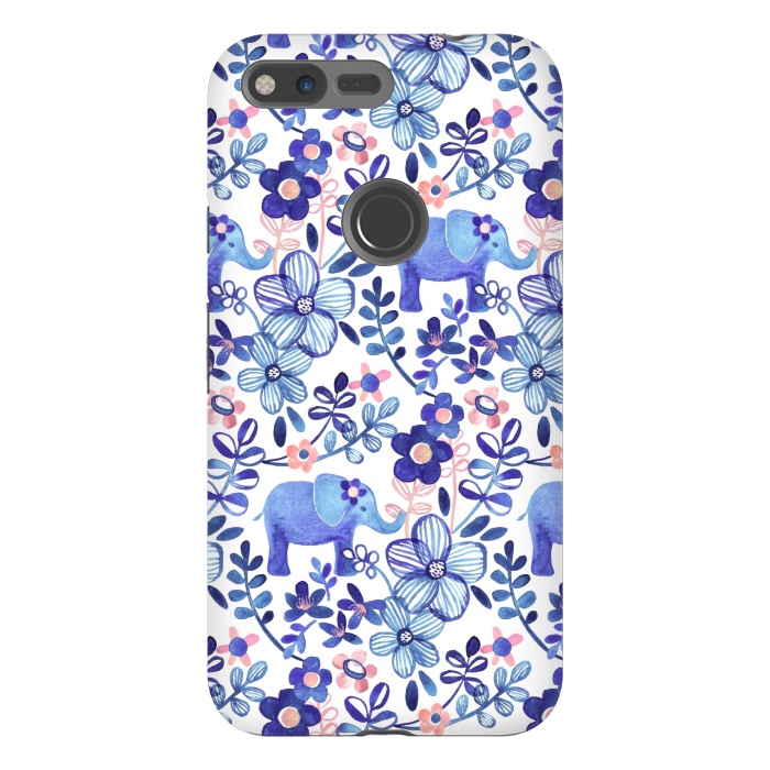 Pixel XL StrongFit Little Purple Elephant Watercolor Floral on White by Micklyn Le Feuvre