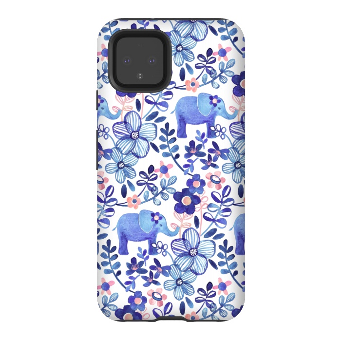 Pixel 4 StrongFit Little Purple Elephant Watercolor Floral on White by Micklyn Le Feuvre