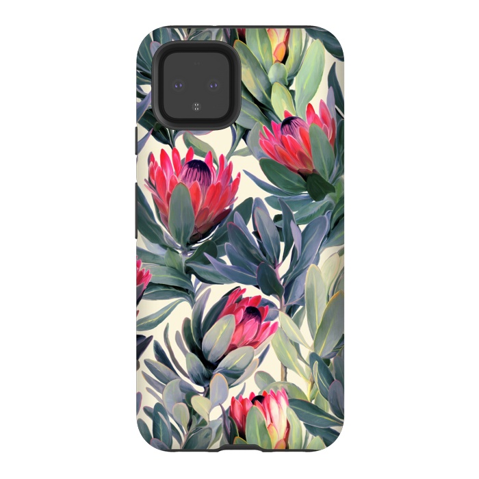 Pixel 4 StrongFit Painted Protea Pattern by Micklyn Le Feuvre