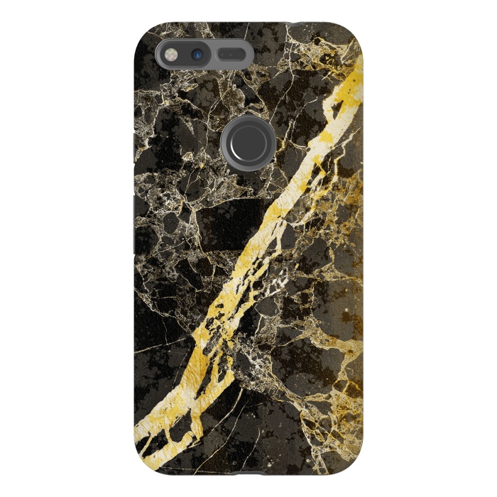 Pixel XL StrongFit Black marble with diagonal golden cracks by Oana 