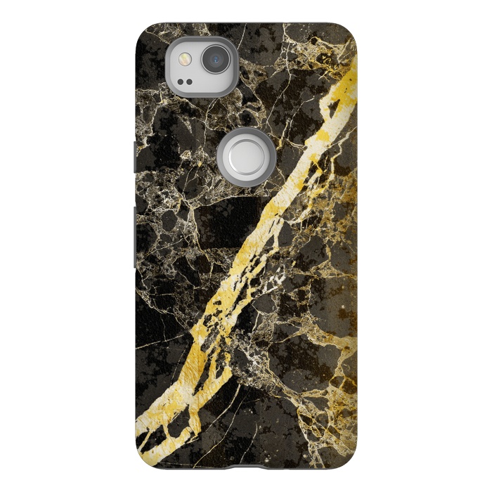 Pixel 2 StrongFit Black marble with diagonal golden cracks by Oana 