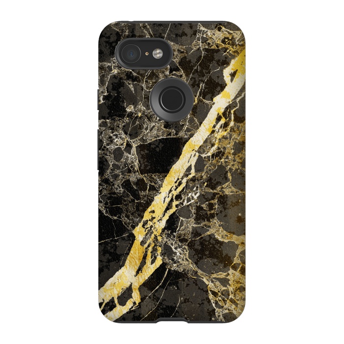 Pixel 3 StrongFit Black marble with diagonal golden cracks by Oana 