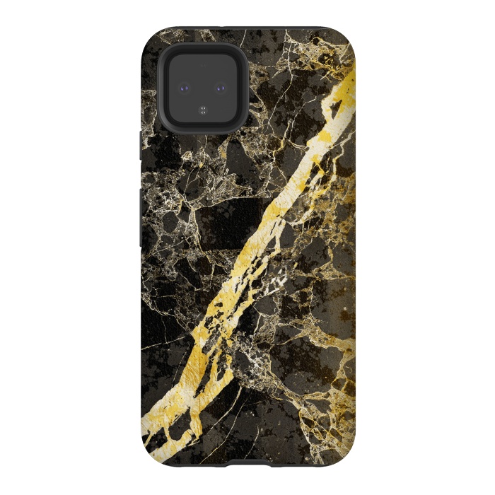 Pixel 4 StrongFit Black marble with diagonal golden cracks by Oana 