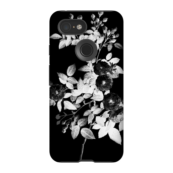 Pixel 3 StrongFit Black and white rose botanical illustration by Oana 
