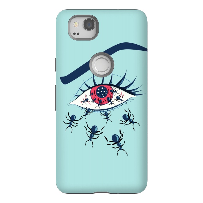 Pixel 2 StrongFit Weird Creepy Red Eye With Crawling Ants by Boriana Giormova