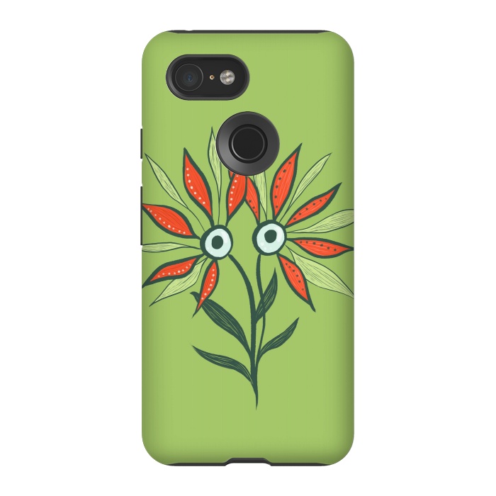 Pixel 3 StrongFit Cute Eyes Character Flower Monster by Boriana Giormova