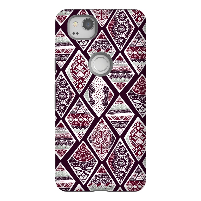 Pixel 2 StrongFit Tribal Diamonds On Red, White & Sage  by Tigatiga