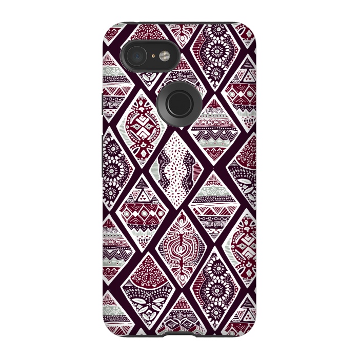 Pixel 3 StrongFit Tribal Diamonds On Red, White & Sage  by Tigatiga