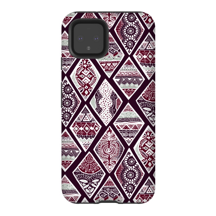Pixel 4 StrongFit Tribal Diamonds On Red, White & Sage  by Tigatiga