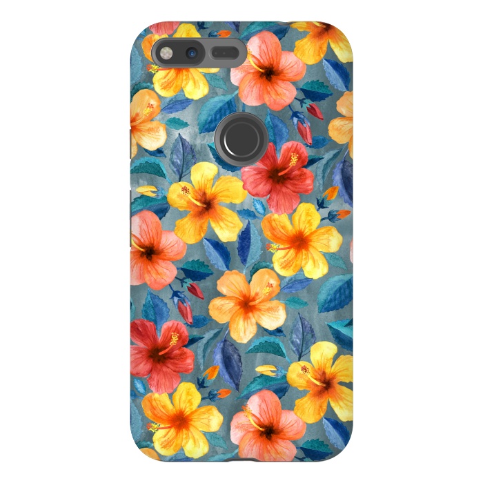Pixel XL StrongFit Bright Little Summer Hibiscus Blooms in Watercolor by Micklyn Le Feuvre