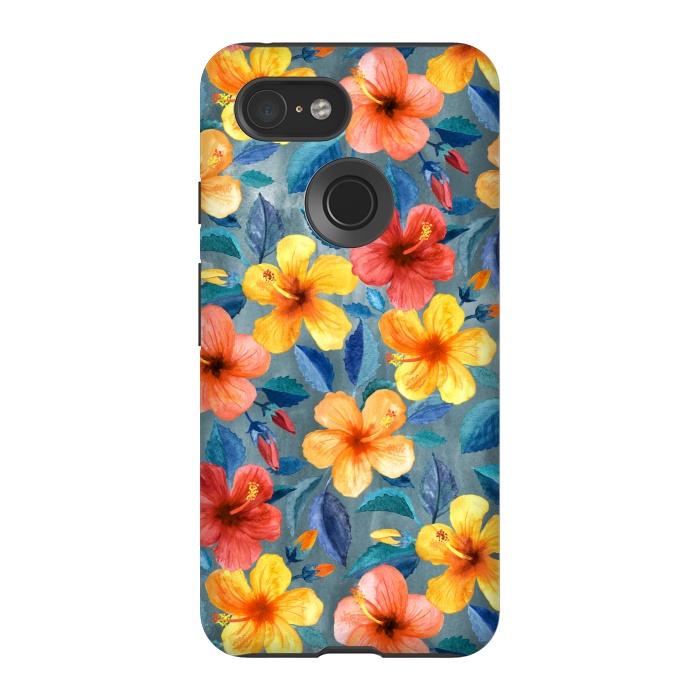 Pixel 3 StrongFit Bright Little Summer Hibiscus Blooms in Watercolor by Micklyn Le Feuvre