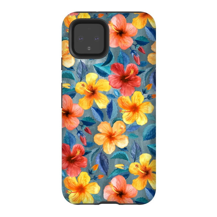 Pixel 4 StrongFit Bright Little Summer Hibiscus Blooms in Watercolor by Micklyn Le Feuvre