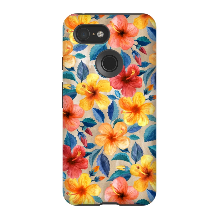 Pixel 3 StrongFit Little Tropical Hibiscus Blooms in Watercolor by Micklyn Le Feuvre