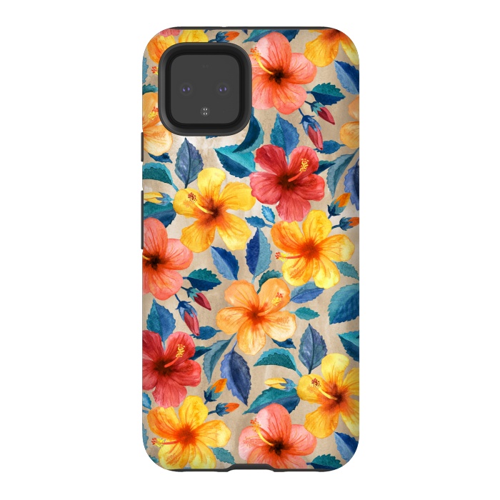Pixel 4 StrongFit Little Tropical Hibiscus Blooms in Watercolor by Micklyn Le Feuvre