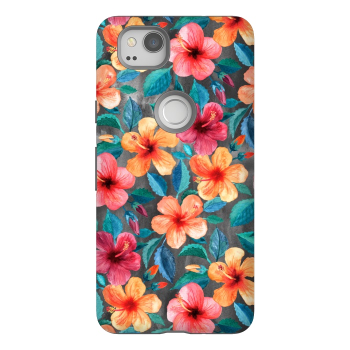 Pixel 2 StrongFit Colorful Little Tropical Hibiscus Blooms by Micklyn Le Feuvre