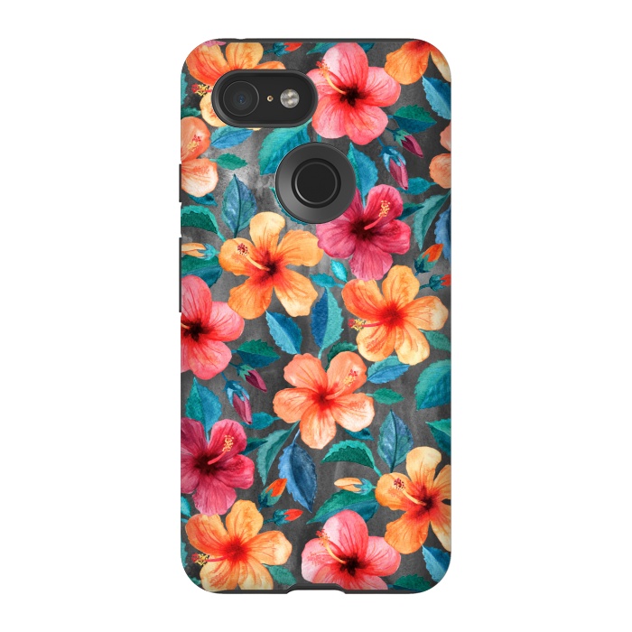 Pixel 3 StrongFit Colorful Little Tropical Hibiscus Blooms by Micklyn Le Feuvre