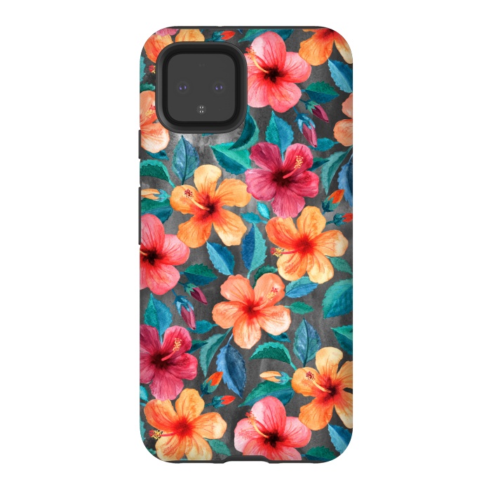 Pixel 4 StrongFit Colorful Little Tropical Hibiscus Blooms by Micklyn Le Feuvre