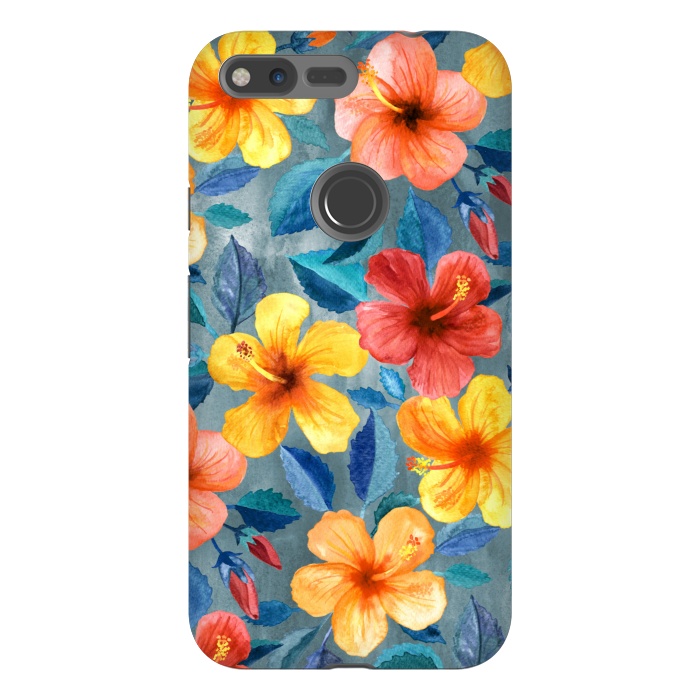 Pixel XL StrongFit Bright Summer Hibiscus Blooms in Watercolor by Micklyn Le Feuvre