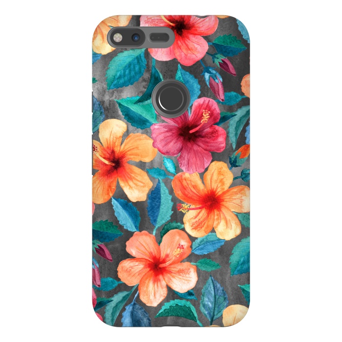 Pixel XL StrongFit Colorful Tropical Hibiscus Blooms  by Micklyn Le Feuvre
