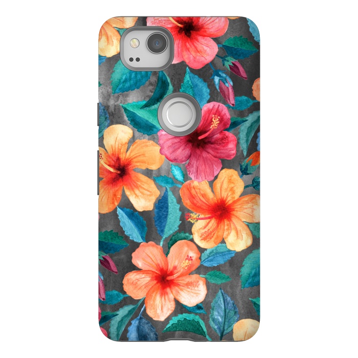 Pixel 2 StrongFit Colorful Tropical Hibiscus Blooms  by Micklyn Le Feuvre