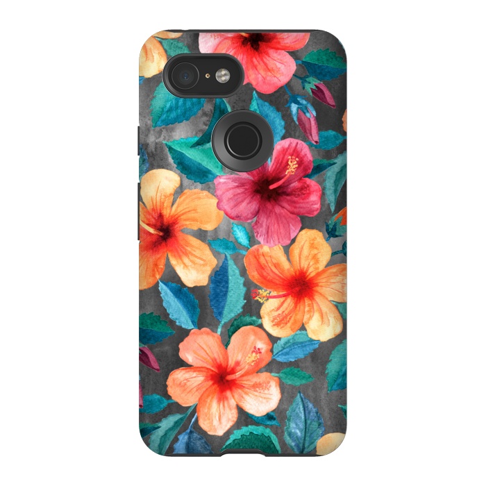 Pixel 3 StrongFit Colorful Tropical Hibiscus Blooms  by Micklyn Le Feuvre