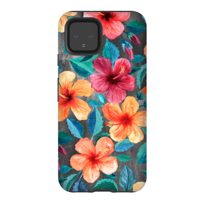 Pixel 4 StrongFit Colorful Tropical Hibiscus Blooms  by Micklyn Le Feuvre