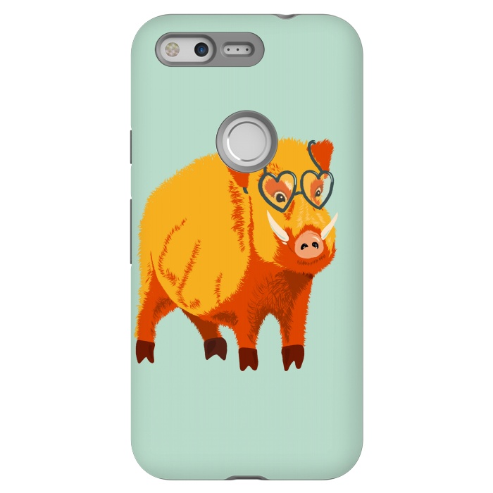 Pixel StrongFit Cute Boar Pig With Glasses  by Boriana Giormova