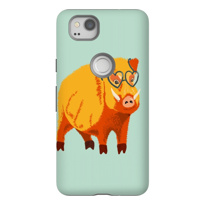 Pixel 2 StrongFit Cute Boar Pig With Glasses  by Boriana Giormova