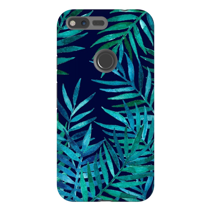 Pixel XL StrongFit Watercolor Palm Leaves on Navy Blue by Micklyn Le Feuvre