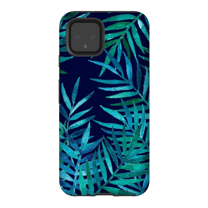 Pixel 4 StrongFit Watercolor Palm Leaves on Navy Blue by Micklyn Le Feuvre