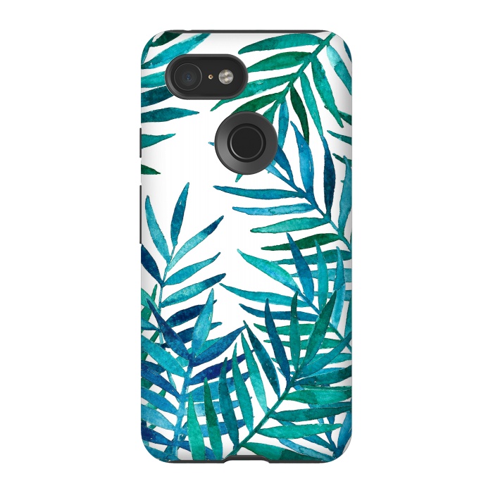 Pixel 3 StrongFit Watercolor Palm Leaves on White by Micklyn Le Feuvre