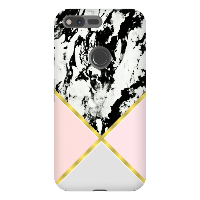 Pixel XL StrongFit Pink geometric and black marble by Jms