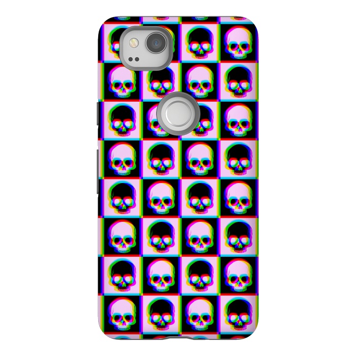 Pixel 2 StrongFit Glitch Checkered Skulls Pattern IV by Art Design Works