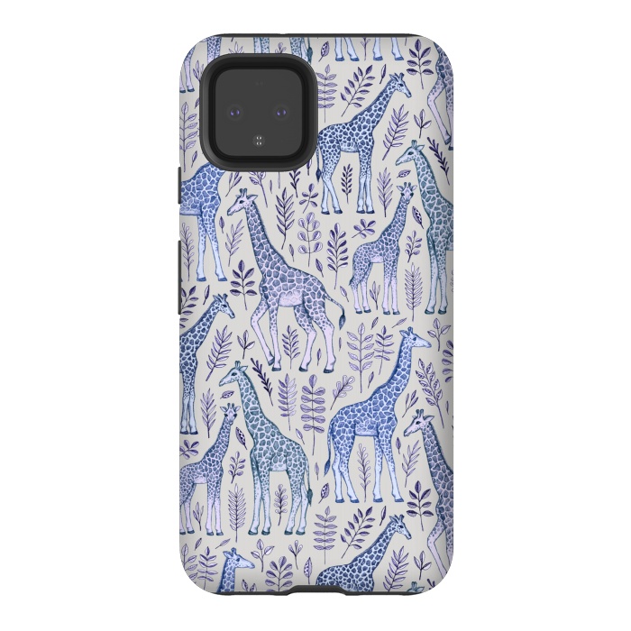 Pixel 4 StrongFit Little Giraffes in Blue, Purple and Grey by Micklyn Le Feuvre