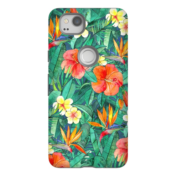 Pixel 2 StrongFit Classic Tropical Garden in Watercolor by Micklyn Le Feuvre