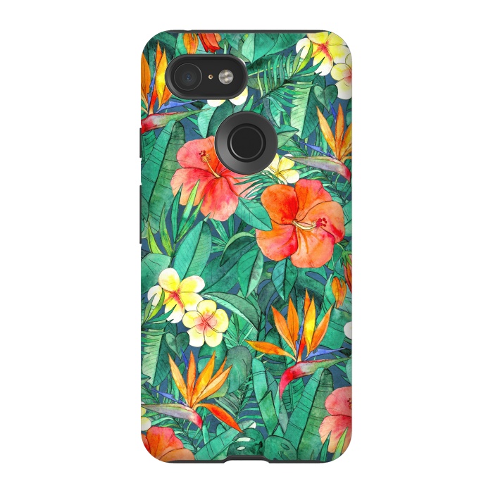 Pixel 3 StrongFit Classic Tropical Garden in Watercolor by Micklyn Le Feuvre