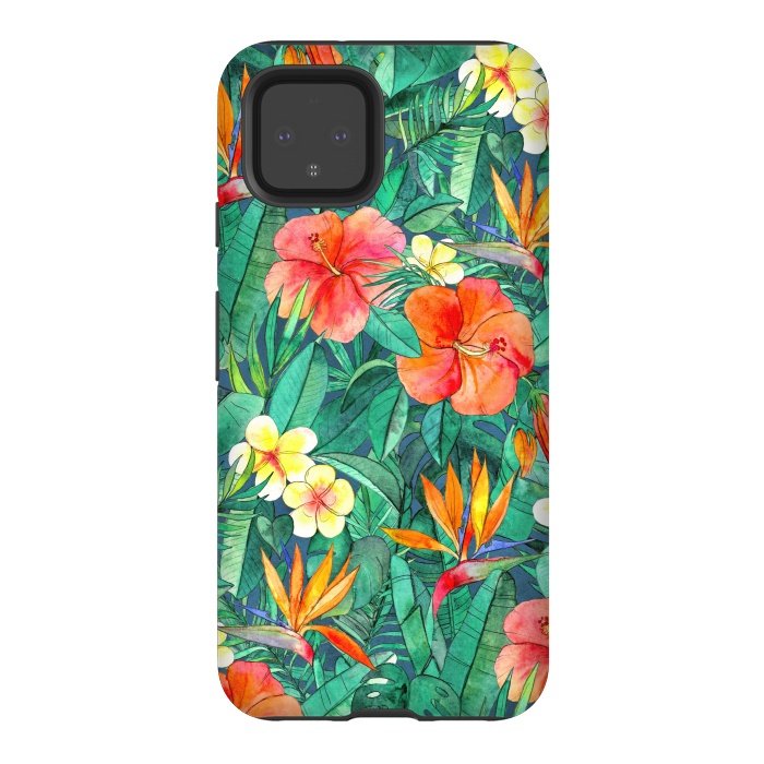 Pixel 4 StrongFit Classic Tropical Garden in Watercolor by Micklyn Le Feuvre