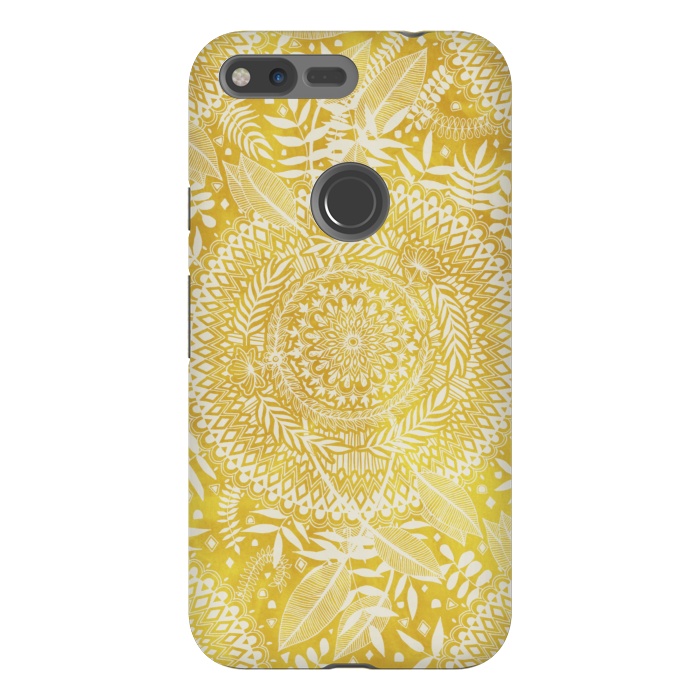 Pixel XL StrongFit Medallion Pattern in Mustard and Cream by Micklyn Le Feuvre