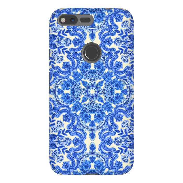 Pixel XL StrongFit Cobalt Blue and China White Folk Art Pattern by Micklyn Le Feuvre